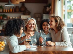 Famílias se reunindo felizes no Atacadão em Brisas, destacando as facilidades de compras locais.