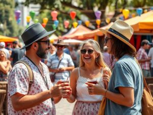 Turistas e moradores em um festival na praça de São Pedro da Aldeia: Cultura e Serviços a 17 Minutos.