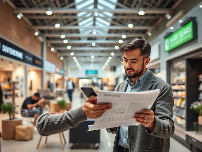 Comprador de imóvel revisando anotações na Central de Vendas do Brisas, dicas para visita.