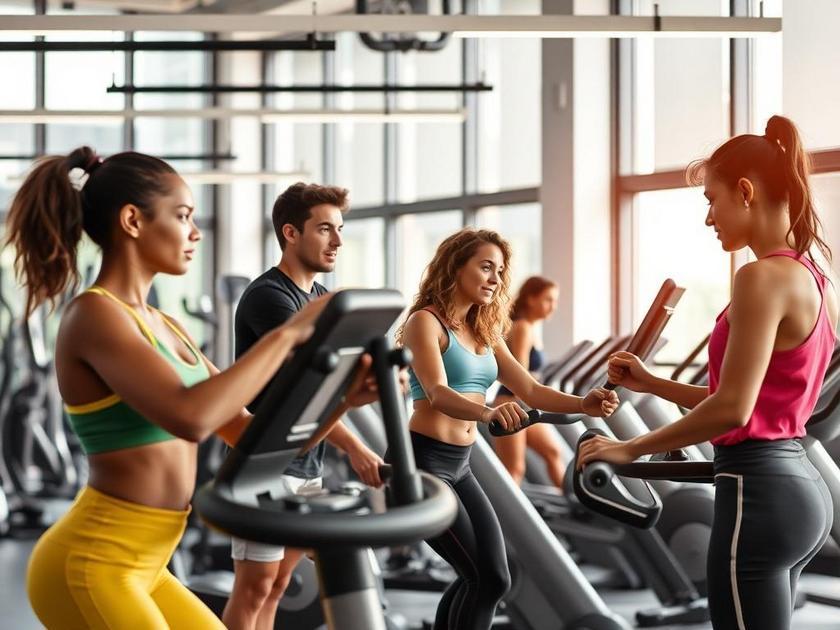 Espaço Fitness: Mantendo a Forma Sem Sair do Condomínio - jovens moradores em um espaço fitness interagindo e se exercitando.