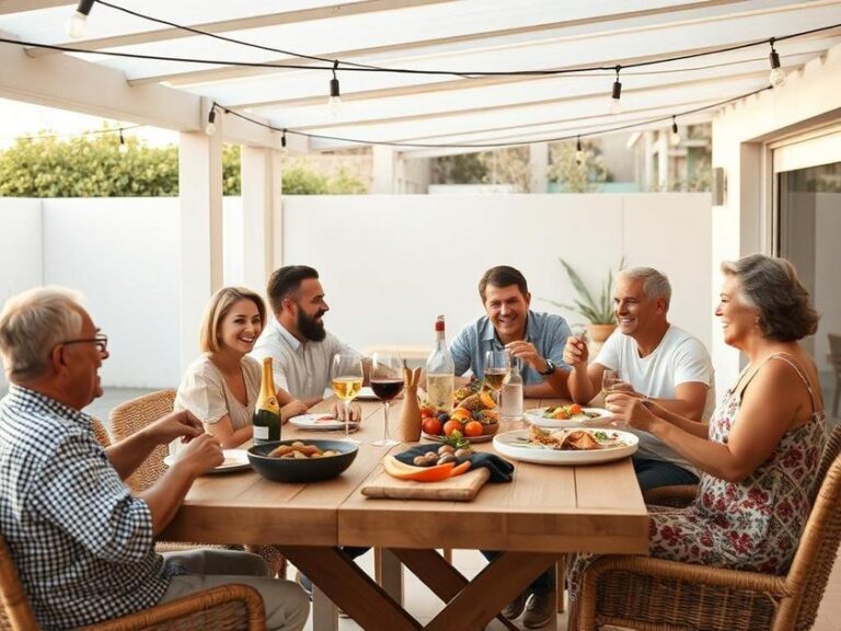 Família deleitando-se em um espaço gourmet integrado, destacando como ele eleva o nível do lazer diário.