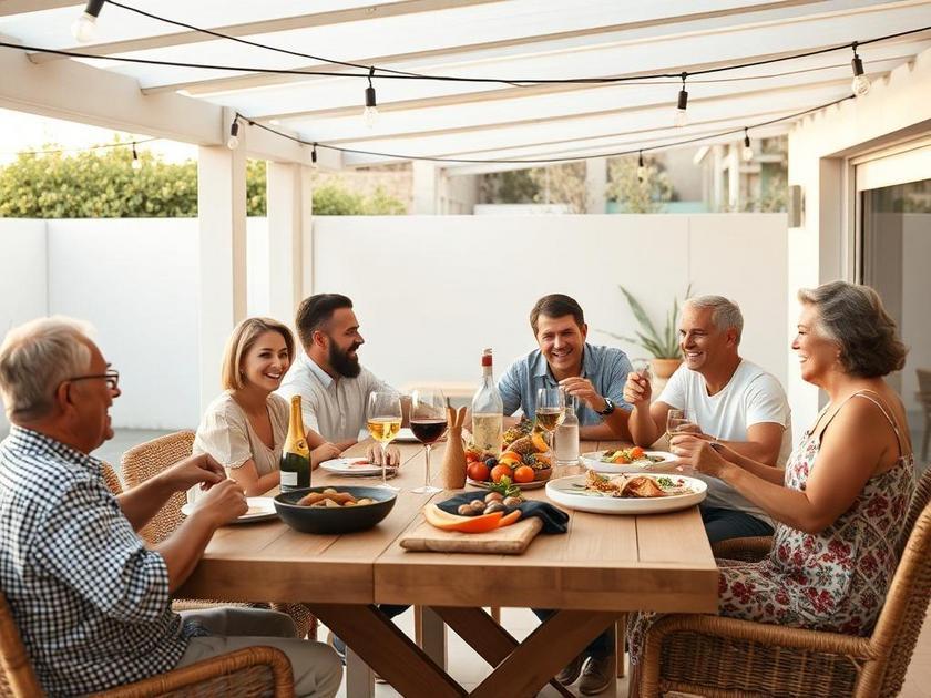 Família deleitando-se em um espaço gourmet integrado, destacando como ele eleva o nível do lazer diário.