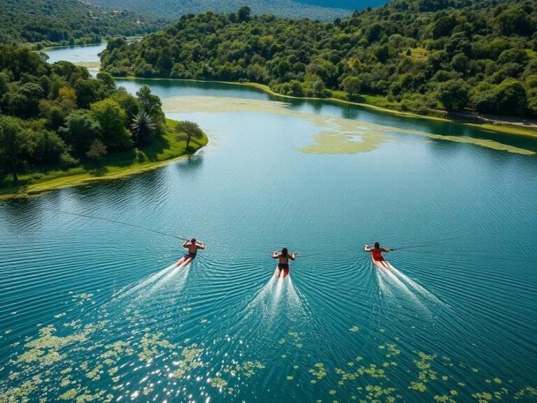 Pessoas praticando caiaque em um lago, destacando a integração e o lazer em Esportes Náuticos: Como Aproveitar a Guarderia do Condomínio.