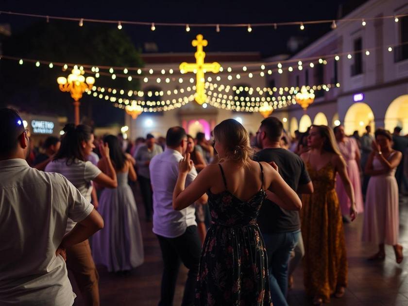 Pessoas em festa de São Pedro da Aldeia comemorando, destacando o calendário cultural local.