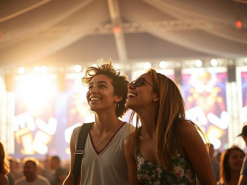 Jovens se divertindo em um festival de música em São Pedro da Aldeia, destacando diversão e networking.