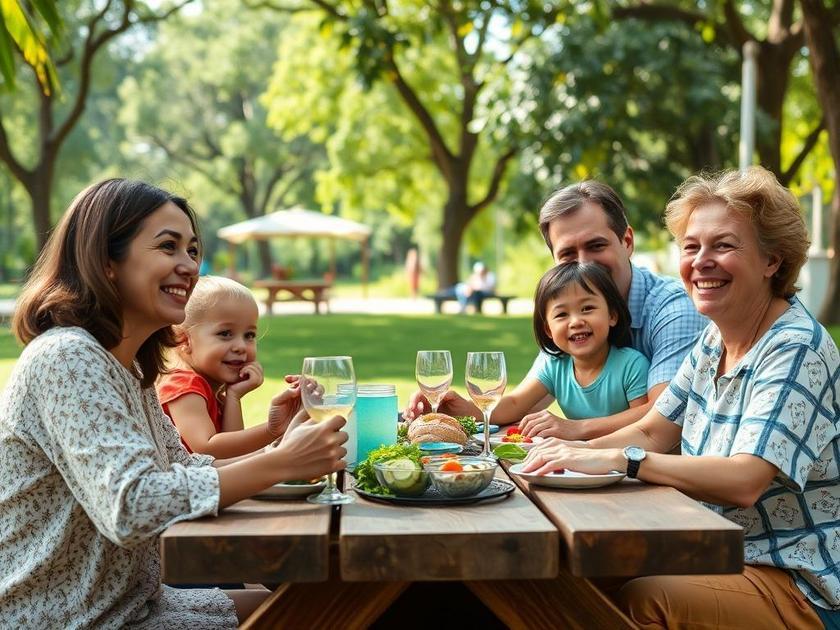 Família feliz em piquenique no Brisas da Lagoa, simbolizando lazer e convivência familiar.