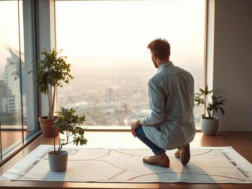 Investidor observando planta de imóvel em São Pedro da Aldeia, trazendo insights sobre o mercado imobiliário atual.