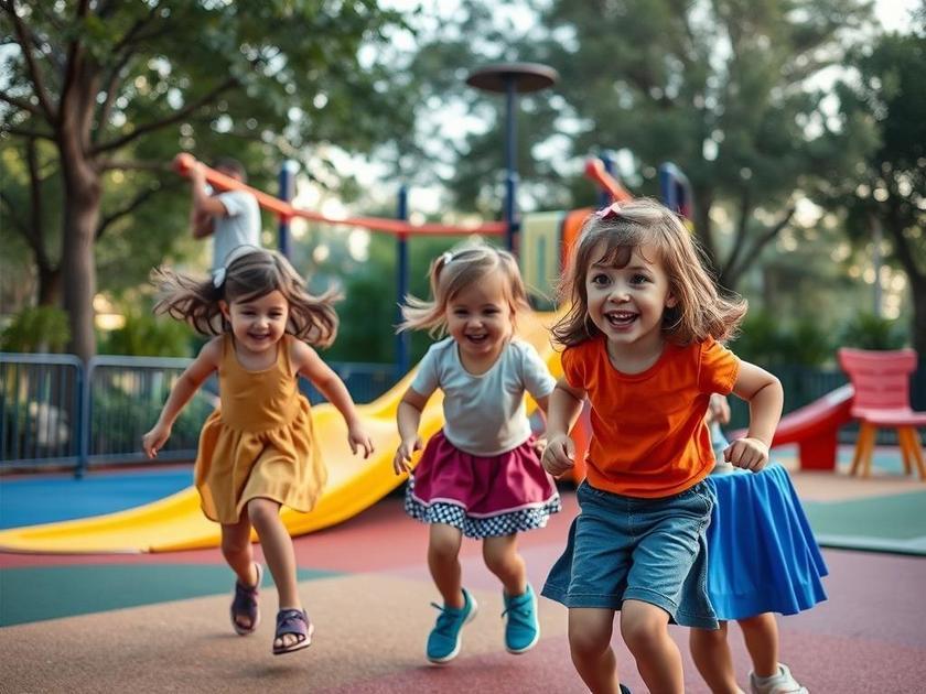 Crianças brincando alegremente em um playground moderno no Brisas da Lagoa, enfatizando a diversão segura.