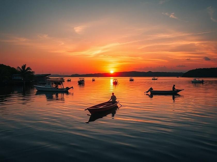 Moradores assistindo ao pôr do sol na Lagoa de Araruama: momentos mágicos à beira da lagoa.