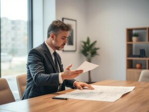 Pessoa consultando advogado sobre compra de imóvel no Brisas enfatizando a transparência no setor imobiliário.