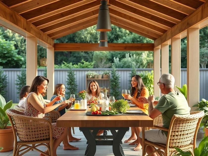 Família reunida em uma varanda gourmet, o espaço ideal para reuniões familiares no seu novo apartamento.