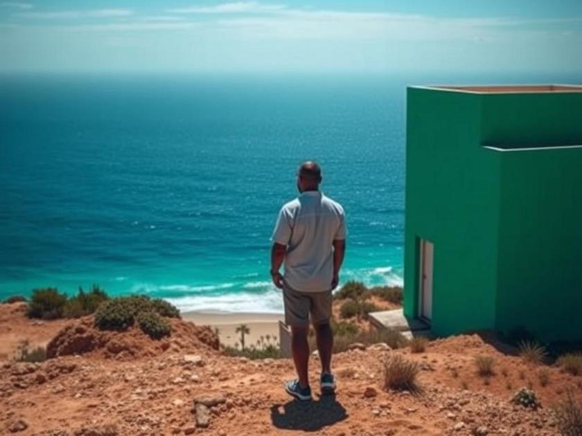 Casal diversificado considerando oportunidades de imóveis em São Pedro da Aldeia com vista para a praia.