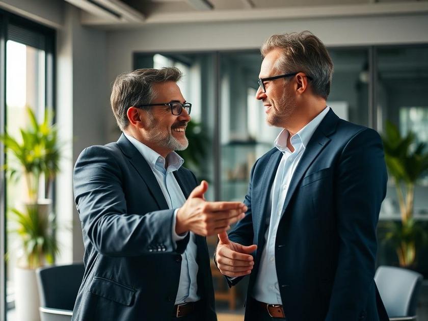 Agente imobiliário orientando casal diverso em escritório moderno durante consulta de compra de imóvel.